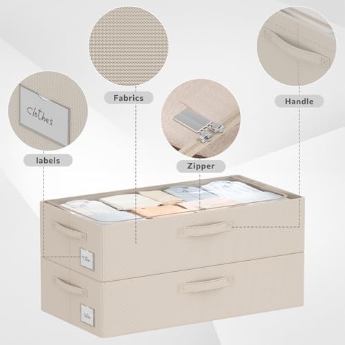 CYhom 3Pcs Under Bed Storage Bins with Metal Frame - Shoe Organizer for Closet with Clear Cover Oxford Fabric Sturdy Underbed Container Foldable Stackable Clothes Organizer (Beige, 23.5x11.8x6.3) - Image 3