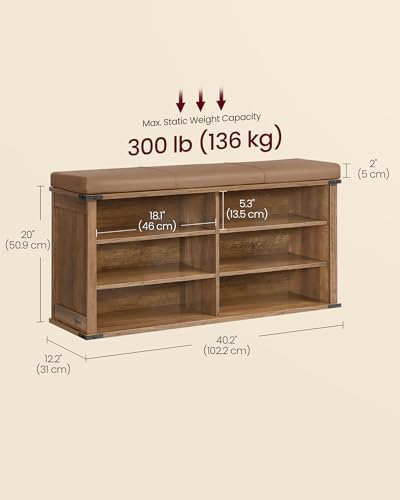 VASAGLE Shoe Storage Bench with Removable Cushion, Adjustable Shelves - Image 3