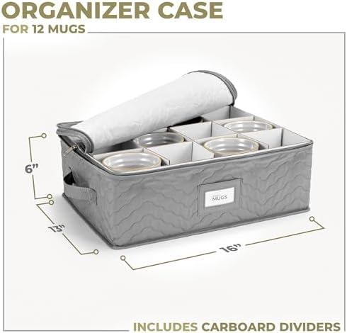 Sorbus Mug Storage, Fits 12 Mugs, with Handles, with Dividers (Gray) - Image 2