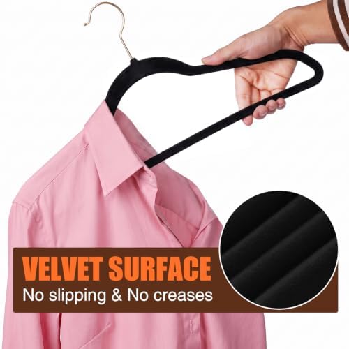 Flottian 60 Pack Black Velvet Hangers Non Slip,Felt Hangers with Gold Hook - Image 4