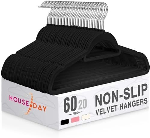 HOUSE DAY Premium Velvet Hangers 60 Pack, Non-Slip Hangers with Tie Bar by HOUSEDAY