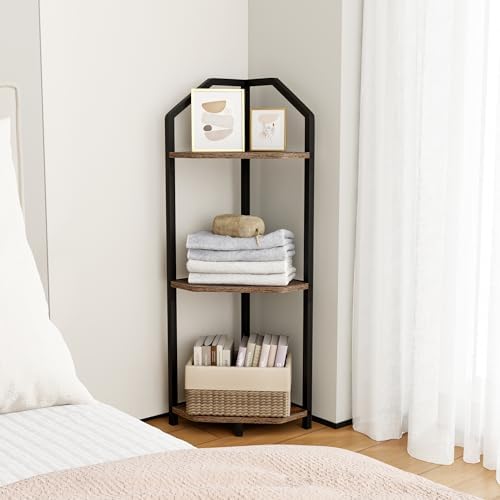 Fun Memories 3 Tier Corner Shelf, 40” Corner Shelf Stand, Corner Bookshelf Plant Stand, Storage Shelf for Bathroom, Living Room, Kitchen,Grey Home Office, Brown - Image 6