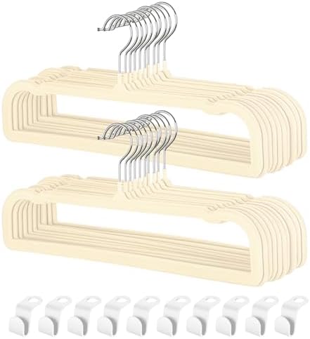 Pants Hangers Non Slip - 20 Pack Velvet Hangers for Closet - Thin Space Saving Clothes Hanger - Strong, Durable, Perchas Terciopelo with 360° Rotatable Hook for Jean, Tank Top, Bra, Shorts (Beige) by VSVstoage