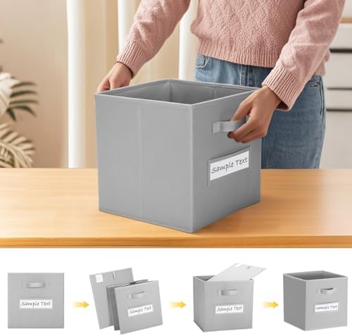 Fabric storage cubes (8 Pack) 13 Inch Cube Storage Bin, cube organizer bins with 8 Labels Window Cards & a Pen, Foldable cube organizer bins and Storage Box, Light Grey - Image 4