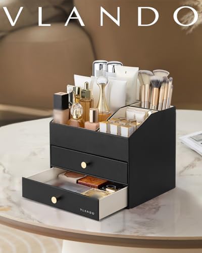 VLANDO 3-Layer Makeup Organizer with 2 Large Drawers for Vanity,Black - Image 7