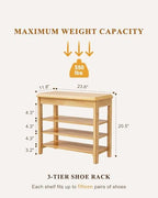 IUNVR Shoe Rack Bench Seat Rubberwood 3-Tier Wooden Storage Bench 550lbs Compact Mid-Century Modern Design for Entryway, Hallway, Closet, Front Door Entrance, Foyer - Image 2
