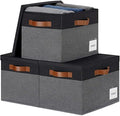 Extra Large Storage Bins with Lids, Foldable Fabric Storage Baskets with Lids, Sturdy Storage Boxes with Labels and 3 PU Handles for Closet Home Bedroom Office (32L, 3 Packs, Grey&Black) by PFFVRP