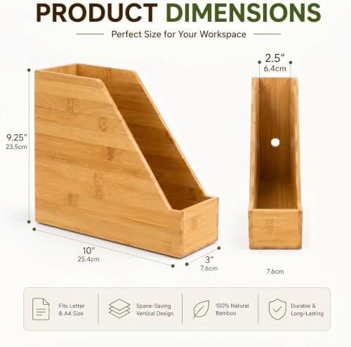 Yeaqee 2 Pcs Vertical File Folder Holder, Bamboo Desktop Organizer - Image 2