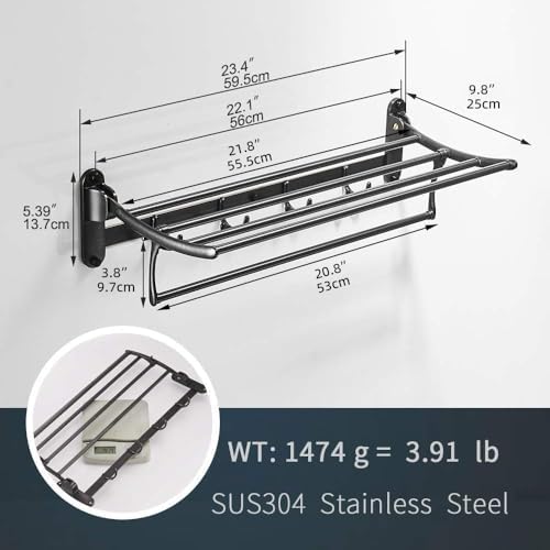 BESy Towel Racks with Foldable Towel Bar Hooks Wall Mount Oil Rubbed Bronze - Image 4