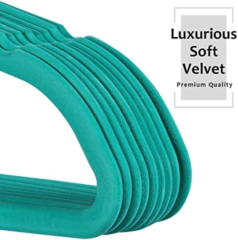 VECELO Premium Velvet Clothes Hangers Suit Heavy Duty (25 Pack)-Non Slip & Space-Saving with 6 Finger Clips & Tie Rack Excellent for Men and Women，Light Teal - Image 3