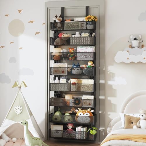 Over The Door Organizer, 8-Tier Heavy-Duty Metal Mesh Rack, Adjustable Large Baskets, 2-in-1 Hanging or Wall Mount Spice Rack, Behind The Door Organizer for Bedroom Closet Bathroom Pantry Kitchen - Image 3