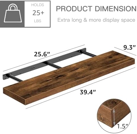 QEEIG Long Floating Shelves for Wall (Brown, Set of 2, 39.4") - Image 3