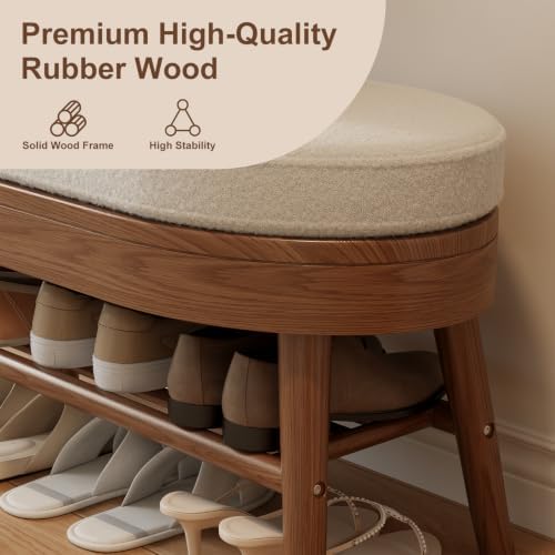 AQIMUELE Shoe Bench with Coat Rack, Shoe Rack with 9 Hooks, Walnut - Image 5