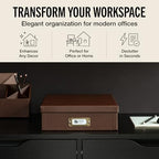 Bigso Oskar Fiberboard Document Storage Box with Lid for A4 and Letter Size Papers - Stylish, Sturdy, and Stackable Keepsake Box with Label Holder - W10.2in x D13.8in x H3.3in - Recycled Leather - Image 2