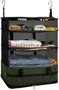 Surblue Hanging Closet Storage Bag Collapsible 3-Shelf Washable Oxford Fabric with 2 Hooks (XL 17.71 * 11.81 * 20in, Dark Green) by SURBLUE