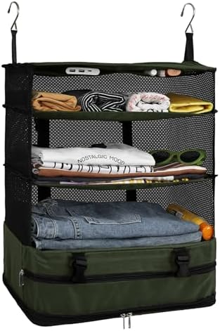 Surblue Hanging Closet Storage Bag Collapsible 3-Shelf Washable Oxford Fabric with 2 Hooks (XL 17.71 * 11.81 * 20in, Dark Green) by SURBLUE