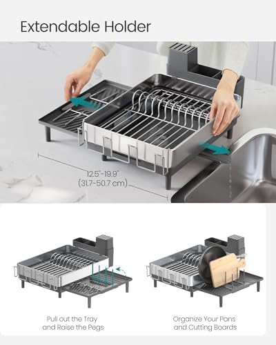 SONGMICS Dish Drying Rack, Expandable Stainless Steel, with Rotatable Spout - Image 5