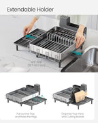 SONGMICS Dish Drying Rack, Expandable Stainless Steel, with Rotatable Spout - Image 5