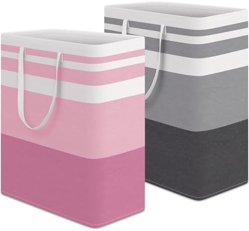 HomeHacks 2 Pack Laundry Baskets, Laundry Hampers Bags (Grey+Pink 125L) by HomeHacks