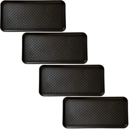 All Weather Boot Tray Set - Set of 4 Large Water-Resistant Plastic Utility Shoe Mats for Indoor and Outdoor Use in All Seasons by Stalwart (Black) by Stalwart