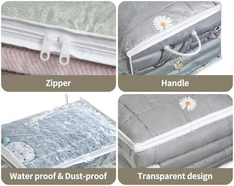 10 PCS Clear Zippered Storage Bags with Handle, Sweater Storage with Zipper, Foldable Closet Organizer Bed Sheet Organizer, Cube Plastic Organizer, Bag, Bin for Clothes,Towel-20 * 16 * 12 - Image 3