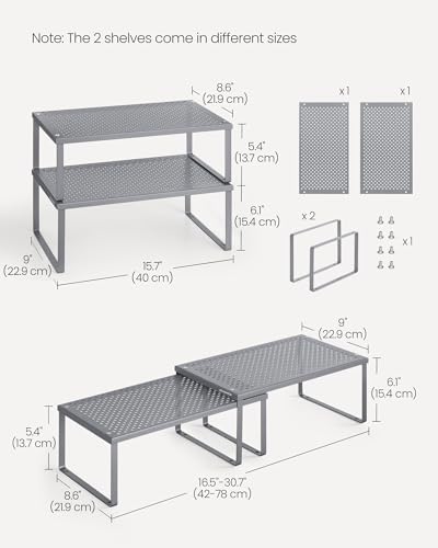 SONGMICS Set of 2 Metal Spice Racks, Stackable Expandable Shelf Risers - Image 6