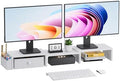 Dual Monitor Stand Riser, Adjustable Length & Swivel Angle Monitor Stand, Ergonomic Monitor Stand with Drawer & Side Pockets, Desktop Organizer and Office Desk Accessories, White by VERSASKY