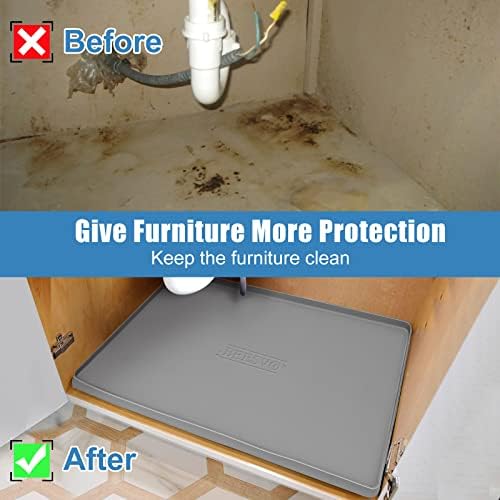 BEESVO Under Sink Mat for Kitchen Waterproof, 34" x 19" Silicone Under Sink Liner Kitchen & Bathroom Cabinet Protector Mats, Heavy Duty Flexible Under Sink Drip Tray with Lip, Cool Grey - Image 6