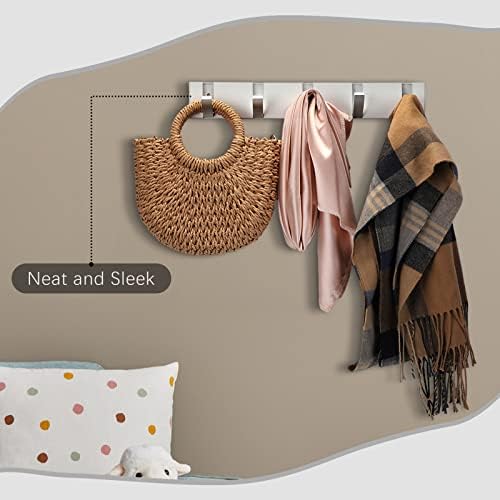 Wesiti 2 Pack Wall Mounted Coat Rack, 5 Foldable Hooks, White - Image 5