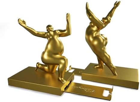 Sculptural Bookends Set of 2, Decorative Modern Bookends with Adjustable Phone & Tablet Holder, Artistic Resin Book Ends for Shelves, Durable Home & Office Decor – Metallic Gold - Image 2