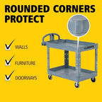 Rubbermaid Commercial Products BRUTE Heavy Duty 2-Shelf Utility/Service Cart, Medium, Lipped Shelves, Ergonomic Handle, 500 lbs. Capacity, Gray, for Warehouse/Garage/Cleaning/Maintenance/Stadiums - Image 5