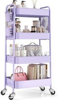 TOOLF 4 Tier Rolling Cart, Metal Utility Storage Cart with Pegboard, Purple by TOOLF