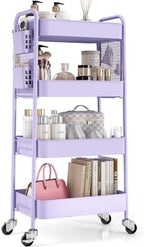 TOOLF 4 Tier Rolling Cart, Metal Utility Storage Cart with Pegboard, Purple by TOOLF