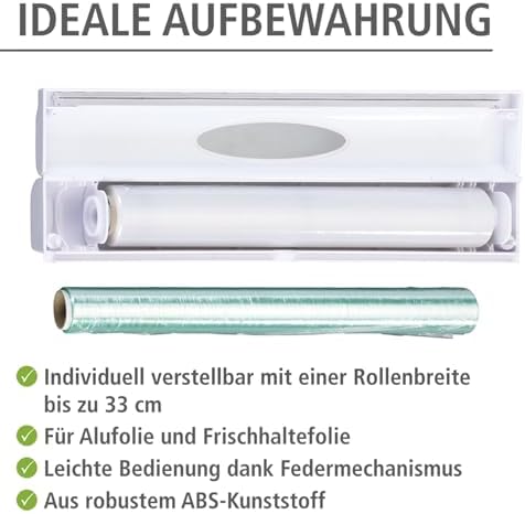 WENKO Plastic Wrap Dispenser with Cutter, Saran Film Holder, Refillable Aluminum Foil Wrap Dispenser with Slide Cutter for Kitchen Organization, 14.96 x 2.05 x 2.64 in, White - Image 3