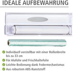 WENKO Plastic Wrap Dispenser with Cutter, Saran Film Holder, Refillable Aluminum Foil Wrap Dispenser with Slide Cutter for Kitchen Organization, 14.96 x 2.05 x 2.64 in, White - Image 3