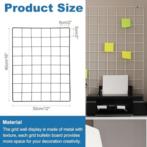 uxcell 2Pcs Wire Wall Grid Panel, 16" x 12" Metal Photo Hanging Display Grid Shelf Decorative Gridwall Wire Board Organizer with Hook for Art Display Frame Home Decor, Black - Image 2