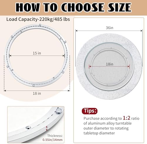 Lounsweer 18 Inch Lazy Susan Hardware Aluminum Alloy Turntable Bearing Large Mute Heavy Duty Swivel Plate 620 Lbs Load Lazy Susan Base Kit Rotating Ring for Tabletop Corner Storage - Image 2