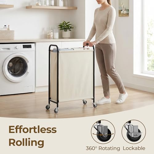 GRANNY SAYS Laundry Hamper, Slim Basket with Wheels and Handles, Beige, 80L - Image 5