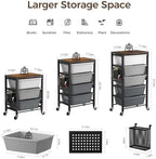 Rolling Cart with 5 Drawers, Plastic Drawer Storage Carts with Wheels & Wooden Tabletop, Metal Utility Cart with Pegboards, Office Living Room Classroom Craft Organization and Storage, Dark Grey - Image 3