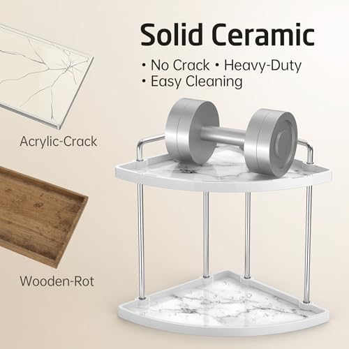 KES Hancrafted Ceramic Corner Bathroom Counter Organizer, 2-Tier Bathroom Countertop Organizer with Marble Pattern, Vanity Skincare Perfume and Makeup Storage, Polished Chrome, BSC901-CH - Image 5