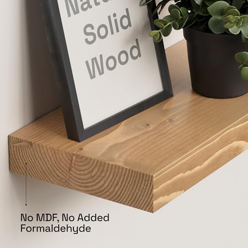 Natural Wood Floating Shelves for Wall 16 Inch Oak, Wooden Bathroom Shelf - Image 4