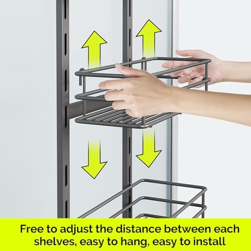 Orimade Over The Door Shower Caddy Adjustable 5 Tier Dark Grey,Bathroom Hanging Organizer Shelf Rustproof with 4 Hooks,Shower Basket with Soap Holder and Suction Cup - Image 2