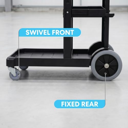 Simpli-Magic Commercial Cleaning Cart with Waste Bag & Lid, Janitorial Utility Cart with 3 Shelves, Mop & Broom Holders, 330 lb Capacity, Yellow/Grey - Image 5