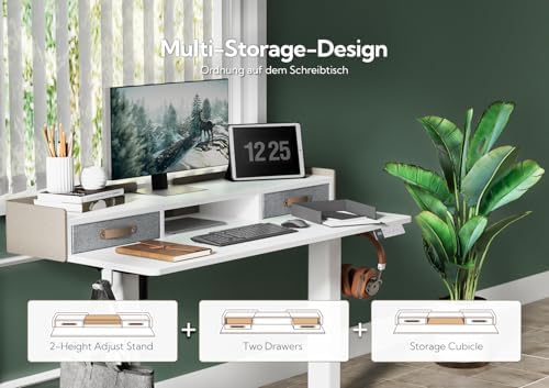 Claiks Standing Desk with Drawers & Wheels, 2 Height Shelf 48inch White - Image 4