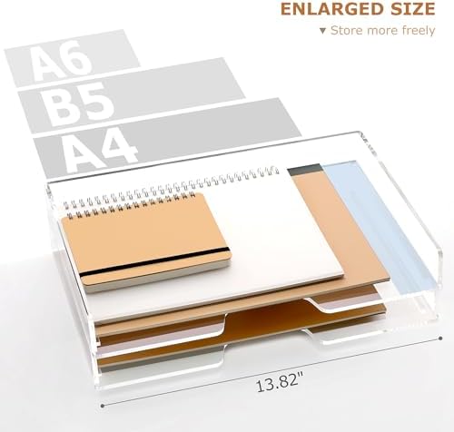 SANRUI 4 Tier Acrylic Paper Letter Tray Desk Stackable Organizer Trays，Clear Enlarged A4 Stackable File Document Tray， Workspace Office Supplies Organizers and Accessories Sorter，13.82inx9.29inx6.7in - Image 7