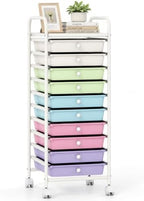 COSTWAY 10-Drawer Rolling Storage Cart, Ice Cream Colorful by COSTWAY