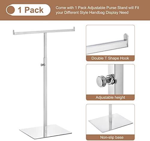 uxcell Purse Display Stand T Shaped Metal Adjustable Handbag Rack Double Hook Holder Necklace Organizer for Home Boutique Store - Silver - Image 4