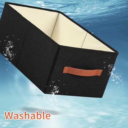 linen closet organizers and storage, 3 Pack Large Storage Baskets, Washable, Clothing Storage Bins with Handle, Closet Organizer for Storage Sweater,Sheets (Black, 18½"x11 x8½) - Image 7