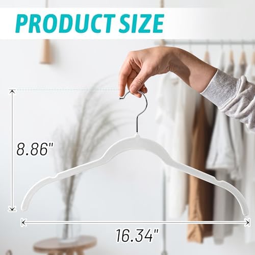 Sishynio Velvet Hangers 50 Pack, Non-Slip Slim Felt Clothes Hangers White - Image 6
