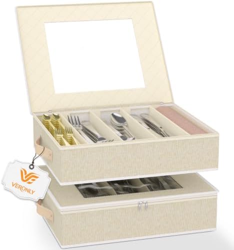 Silverware Storage Box, 5-Compartment Flatware Organizer, 2-Pack by VERONLY